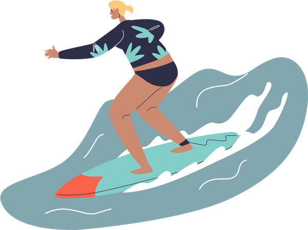 Glückliches Mädchen beim Surfen im Meer  Illustration