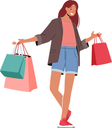 Glückliches Mädchen mit Einkaufspaketen  Illustration