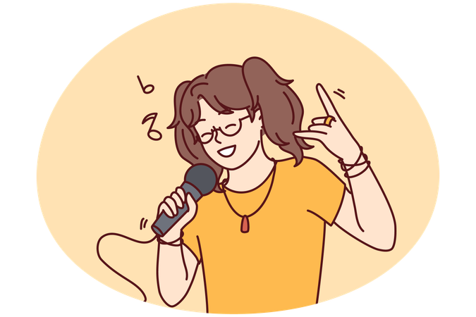 Glückliches Mädchen singt in Mikrofon  Illustration