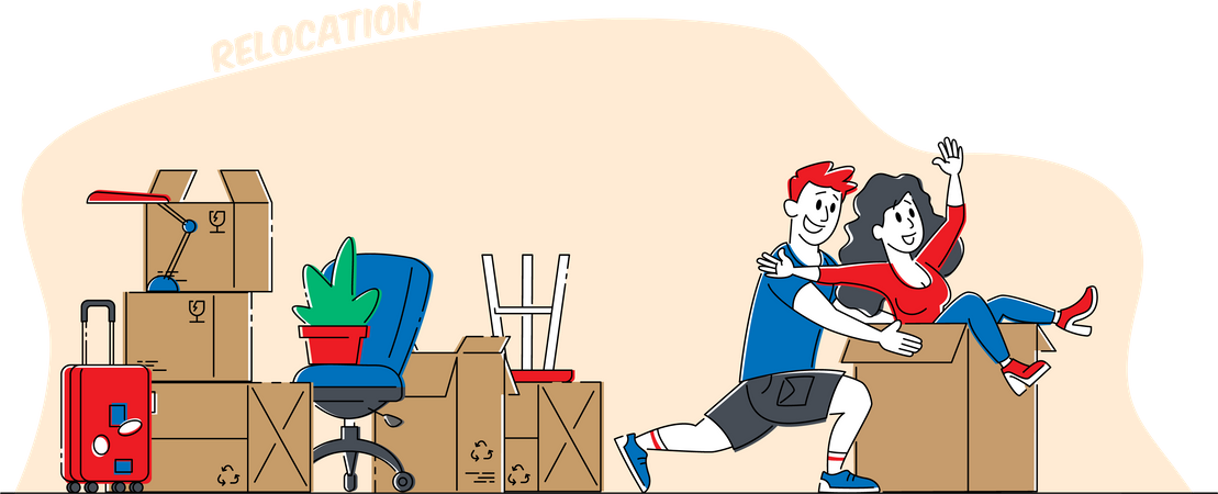 Glückliches Paar bereitet sich auf den Umzug ins neue Haus vor Illustration
