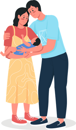 Glückliches Paar mit Neugeborenem  Illustration