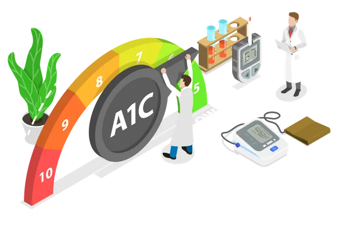3 D Isometric Flat Vector Conceptual Illustration Of Glycated Hemoglobin A 1 C Blood Sugar Test With Glucose Level Measurement Illustration