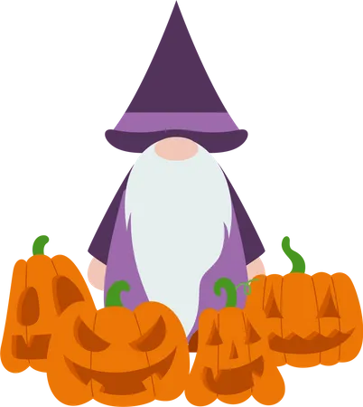 Halloween Gnome And Pumpkins Illustration Illustration