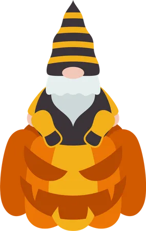 Gnome sur citrouille  Illustration