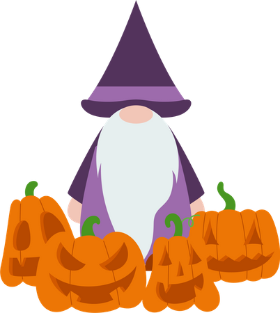 Gnome et citrouilles d'Halloween  Illustration