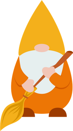 Gnome Holding Broom Stick  Illustration
