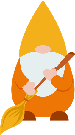 Gnome Holding Broom Stick  Illustration