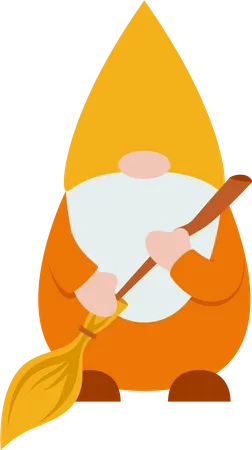 Gnome Holding Broom Stick  Illustration