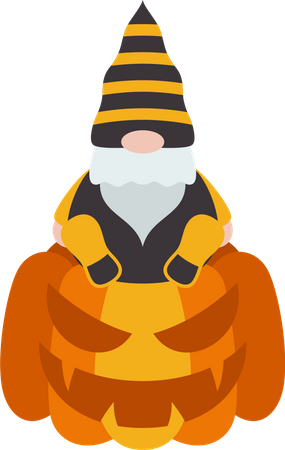 Gnome On Pumpkin  Illustration