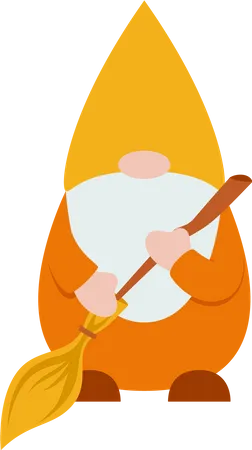 Gnome tenant un manche à balai  Illustration