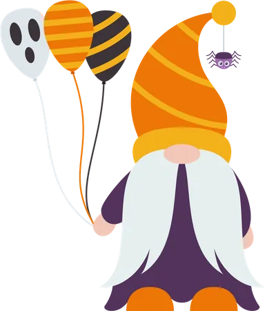Halloween Gnome With Baloons Illustration Illustration