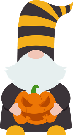 Gnomo de Halloween sosteniendo calabaza  Ilustración