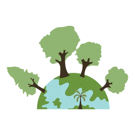 Go Green Of Earth With Trees And Bushes Vector Illustration In Flat Style With Go Green Theme Editable Vector Illustration Illustration