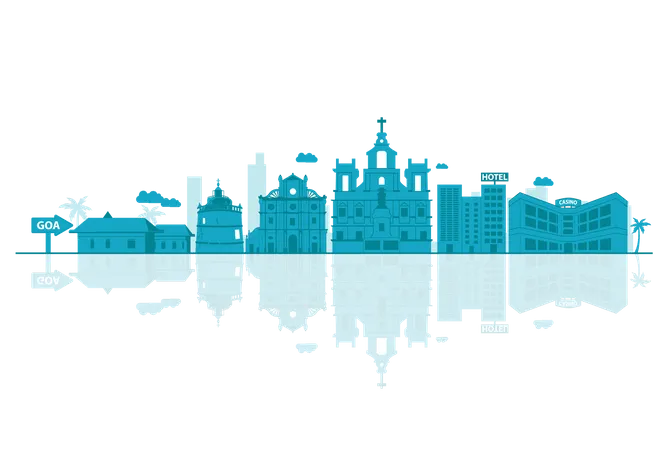 Goa Skyline silhouette with reflections Illustration