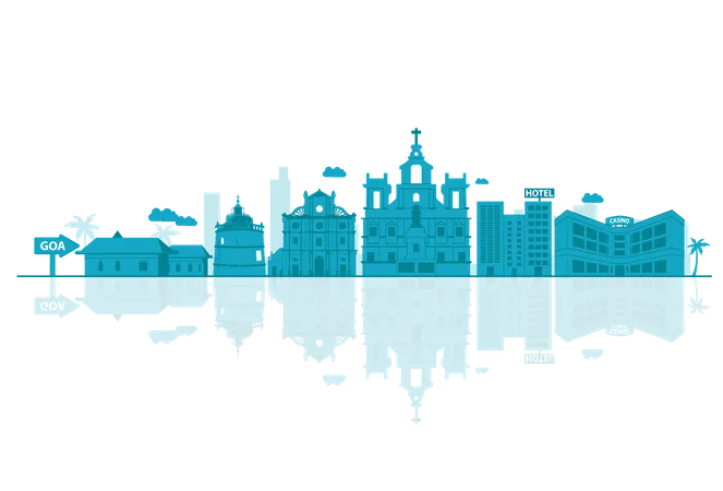 Goa Skyline silhouette with reflections  Illustration