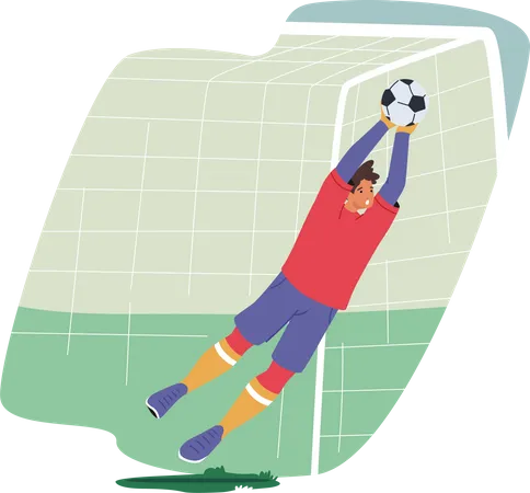 Goalkeeper jumping while doing goalkeeping  Illustration