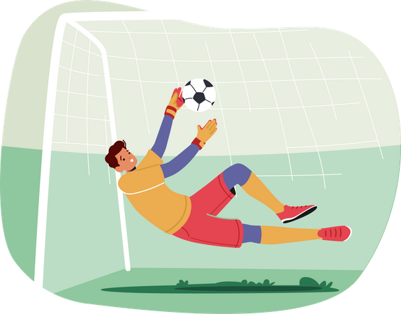 Goalkeeper leaping to catch ball Illustration
