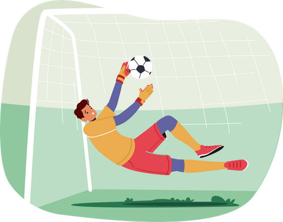 Goalkeeper leaping to catch ball  Illustration