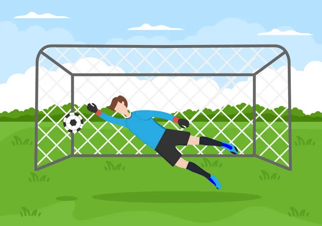 Goalkeeper trying to save goal Illustration