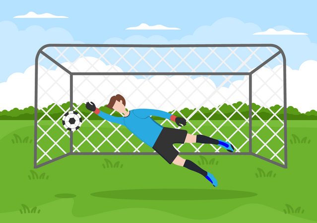 Goalkeeper trying to save goal  Illustration