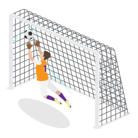 3 D Isometric Flat Vector Set Of Goalkeepers Goalie Characters In Motion Item 3 Illustration
