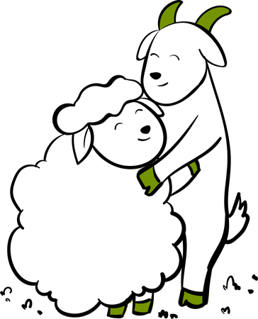 Goat and sheep hugging  Illustration