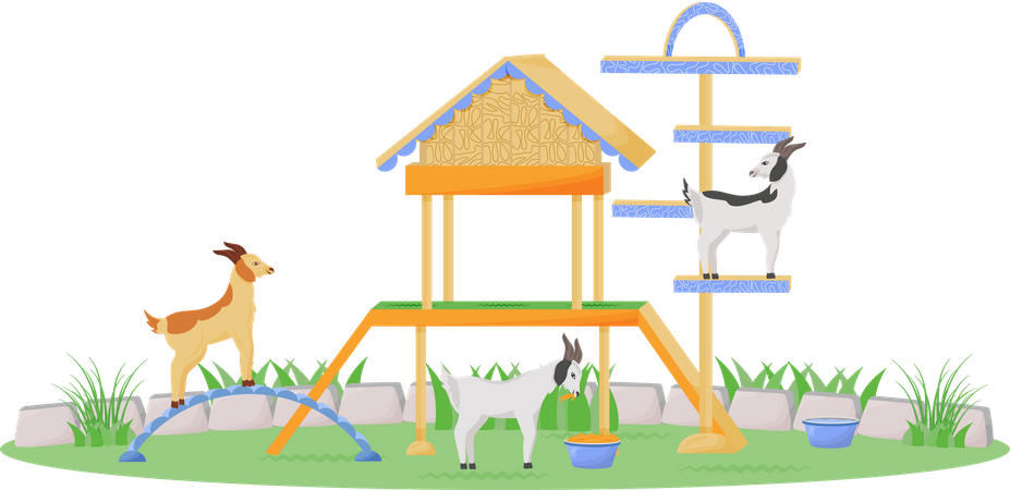 Goat in playhouse  Illustration