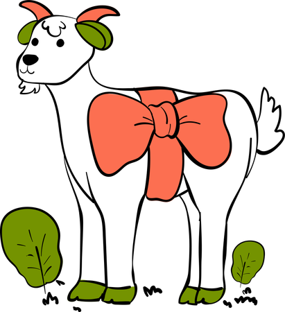Goat with red ribbon  Illustration