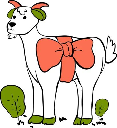 Goat with red ribbon  Illustration