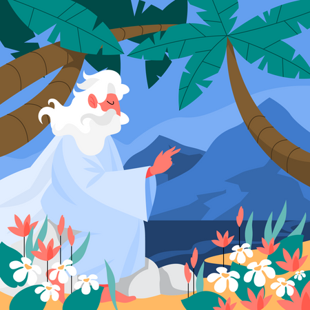 God creating trees and flowers Illustration