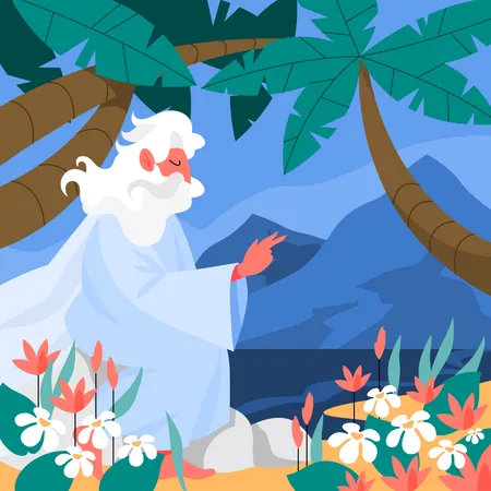 God creating trees and flowers Illustration