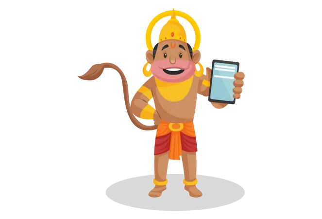 God Hanuman showing mobile  Illustration