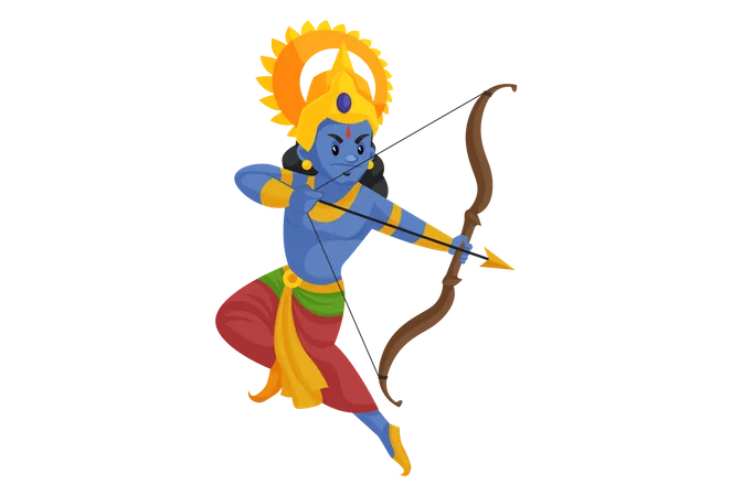 God Rama fighting with bow and arrow Illustration