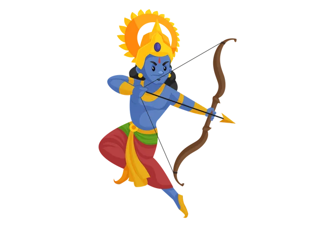 God Rama fighting with bow and arrow  Illustration