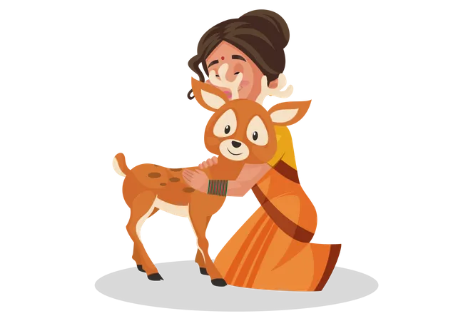 Goddesses Sita hugging deer  Illustration