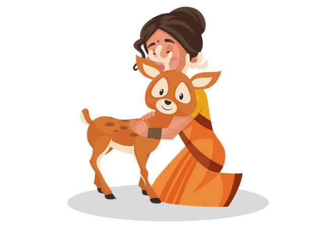 Goddesses Sita hugging deer  Illustration