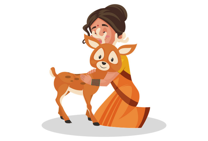 Goddesses Sita hugging deer Illustration