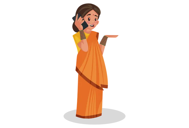 Goddesses Sita talking on phone  Illustration