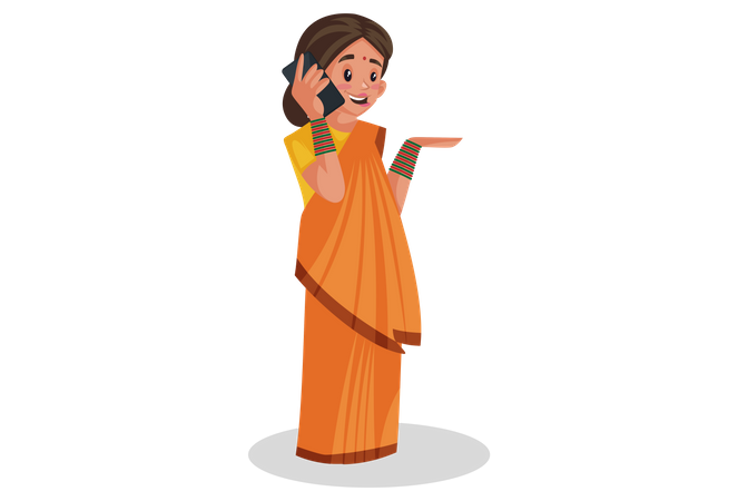 Goddesses Sita talking on phone  Illustration