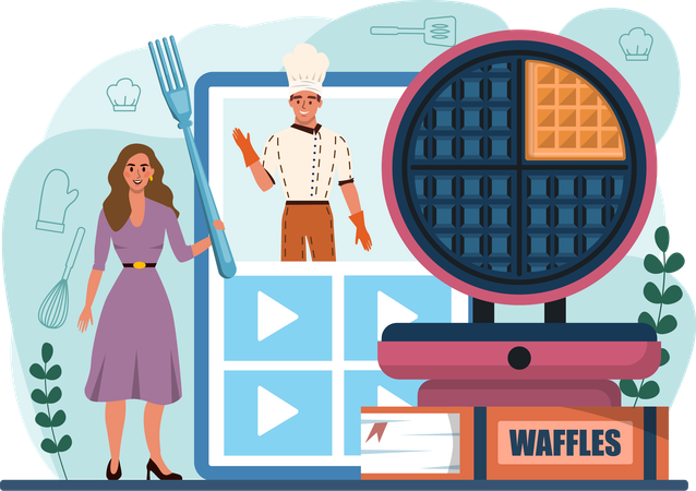 Waffles en proceso de elaboración  Ilustración