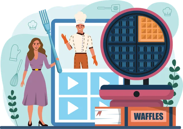 Waffles en proceso de elaboración  Ilustración