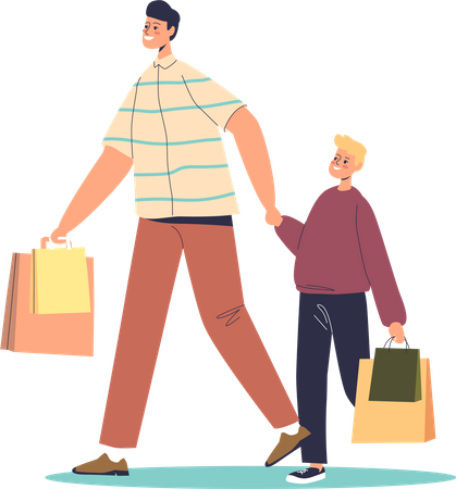 Going for shopping with father Illustration