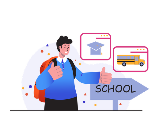 Going to college by bus  Illustration