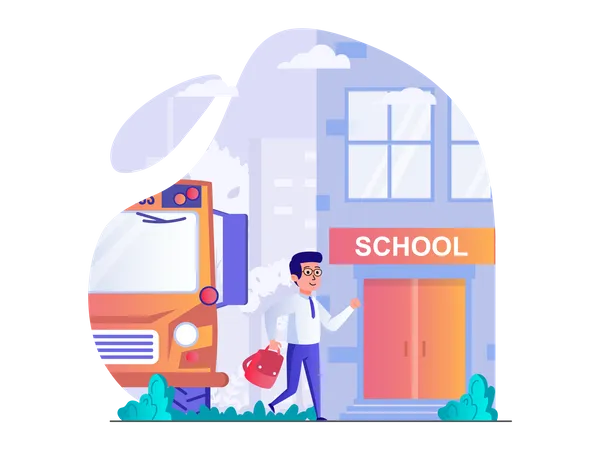 Going to school by bus Illustration