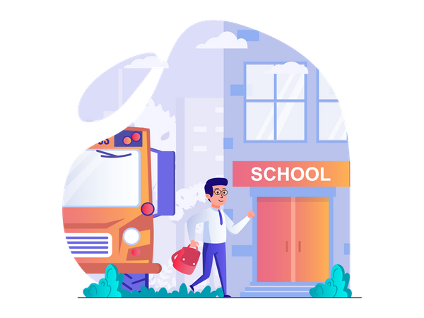 Going to school by bus  Illustration