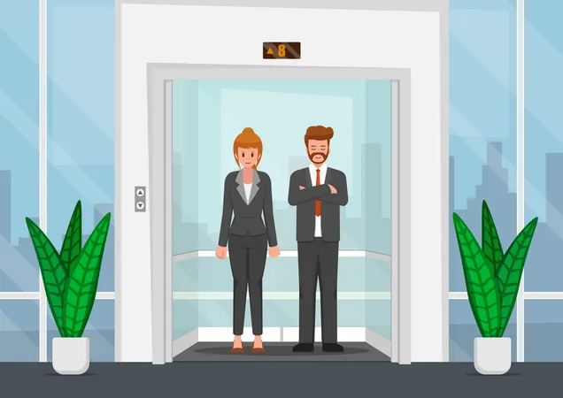 Business People In A Glass Elevator In The Office Illustration