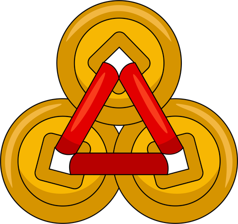 Gold coins red triangle  Illustration