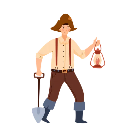 Gold digger or miner male cartoon character  Illustration