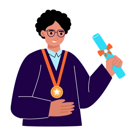 Gold medalist showing medal  Illustration