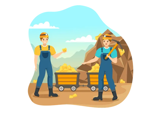 Gold Mine Illustration With Mining Industry Activity For Treasure Pile Of Coins Jewelry And Gem In Flat Cartoon Hand Drawn Landing Page Templates Illustration